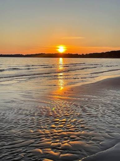 Golden light on the wet sand