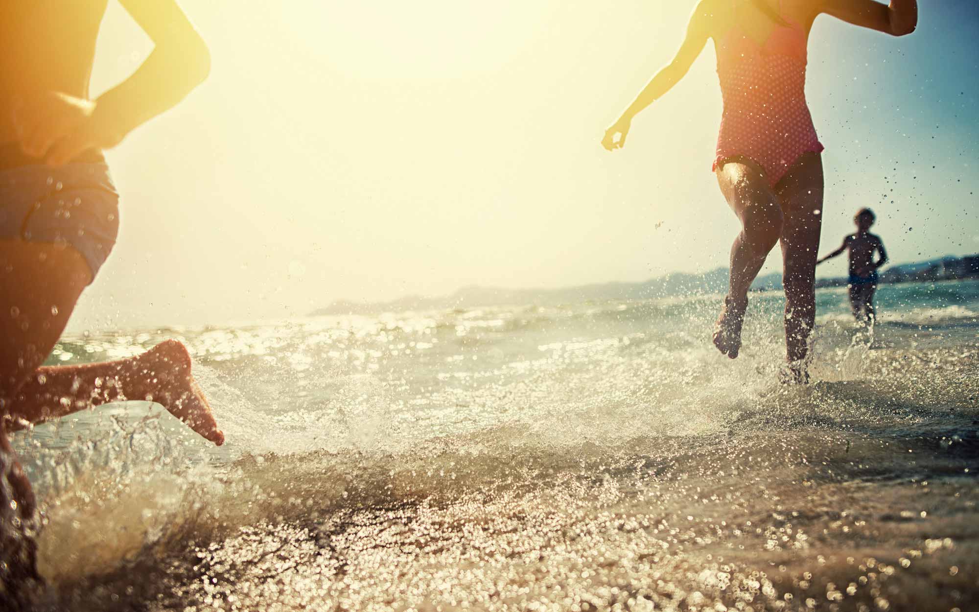 Running into the lake on a sunlit afternoon